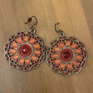 Beaded Orange and Red Floral Earrings